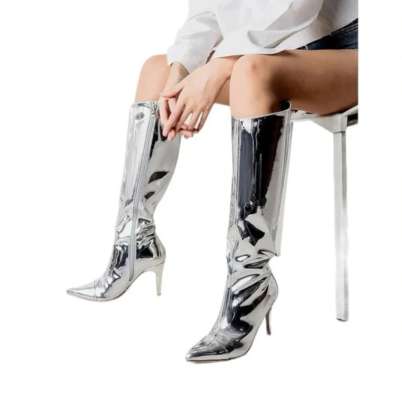 NEW Shoe'N Tale Women's Knee High Boots Pointed Toe Stiletto Party Dress Shoe - Picture 2 of 9